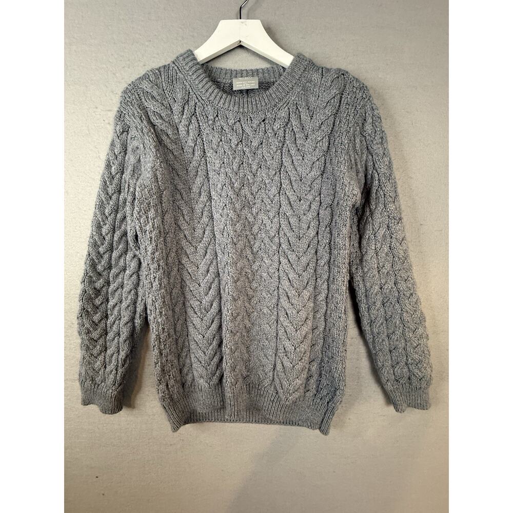 Aran Woolen Mills Omey Cable Knit Supersoft Merino Wool Sweater Sz XS Blue Irish